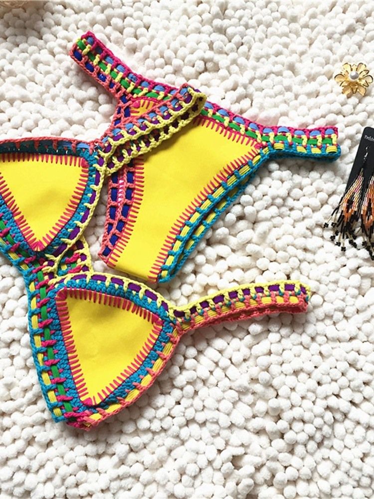 Patchwork Fargeblokk For Kvinner Elastisk Sexy Bikini-sett