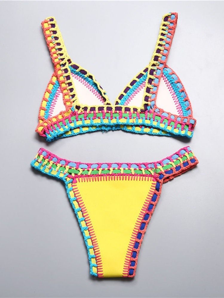 Patchwork Fargeblokk For Kvinner Elastisk Sexy Bikini-sett