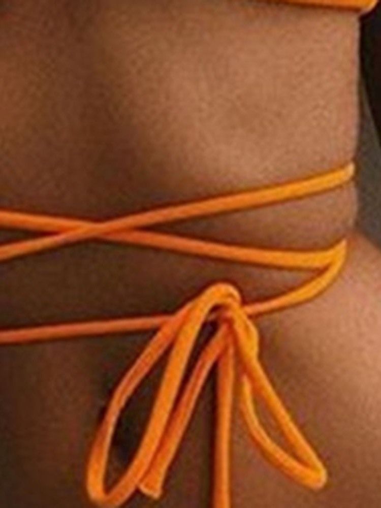 Plain Stretchy Lace-up Sexy Bikini For Kvinner