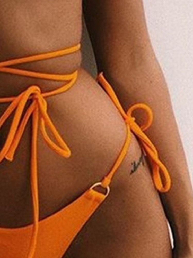 Plain Stretchy Lace-up Sexy Bikini For Kvinner