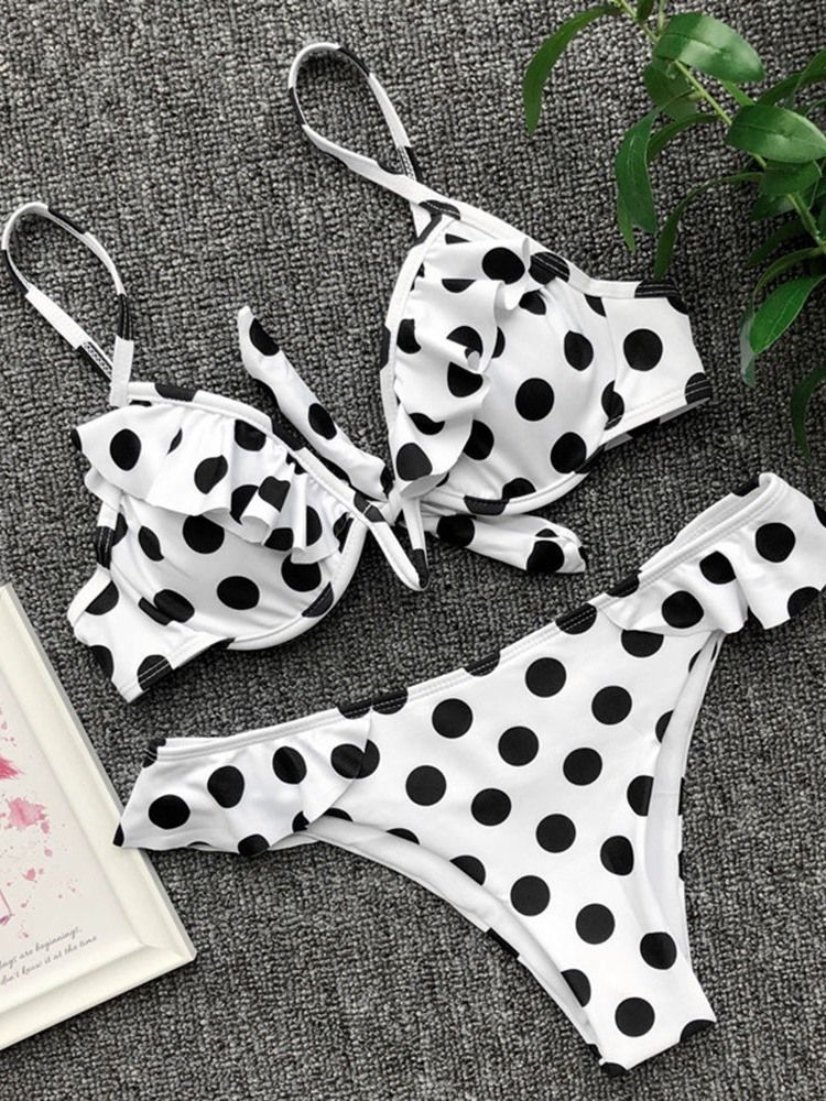 Polka Dots Sexy Badedrakt Med Snørebånd