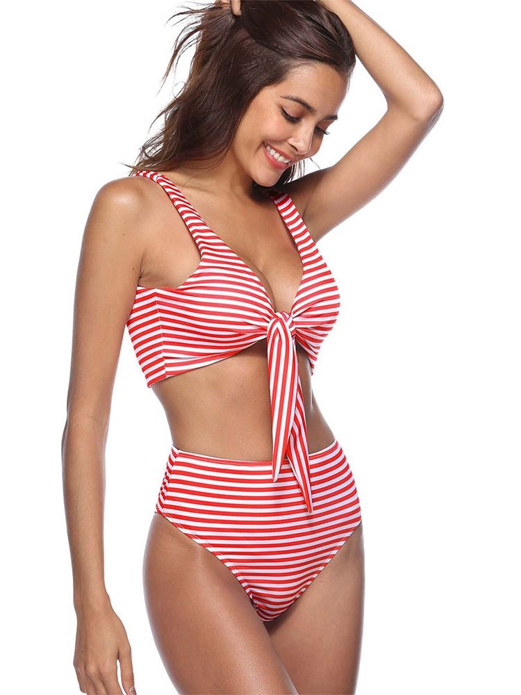 Striped Bikini Med Snørebånd For Kvinner