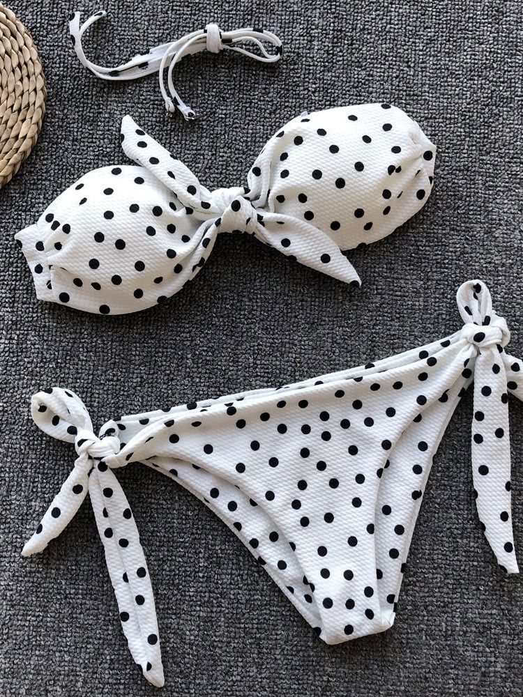 Tankini Set Print Polka Dots Badetøy For Kvinner