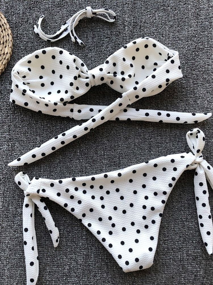 Tankini Set Print Polka Dots Badetøy For Kvinner