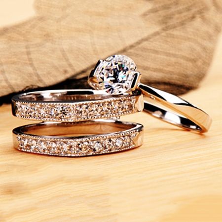 Utsøkt Åtte Hjerter Åtte Piler Nscd Diamond Engagement Wedding Ring Set