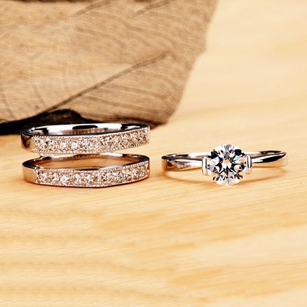 Utsøkt Åtte Hjerter Åtte Piler Nscd Diamond Engagement Wedding Ring Set