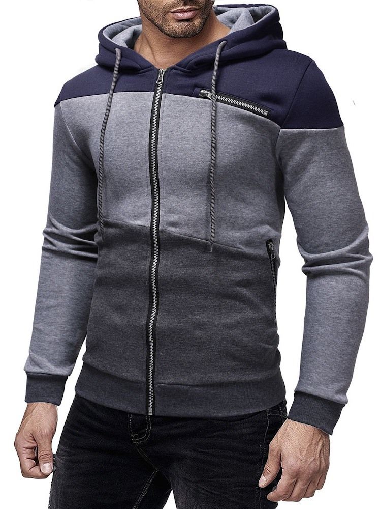 Cardigan Color Block Zipper Menns Hettegensere