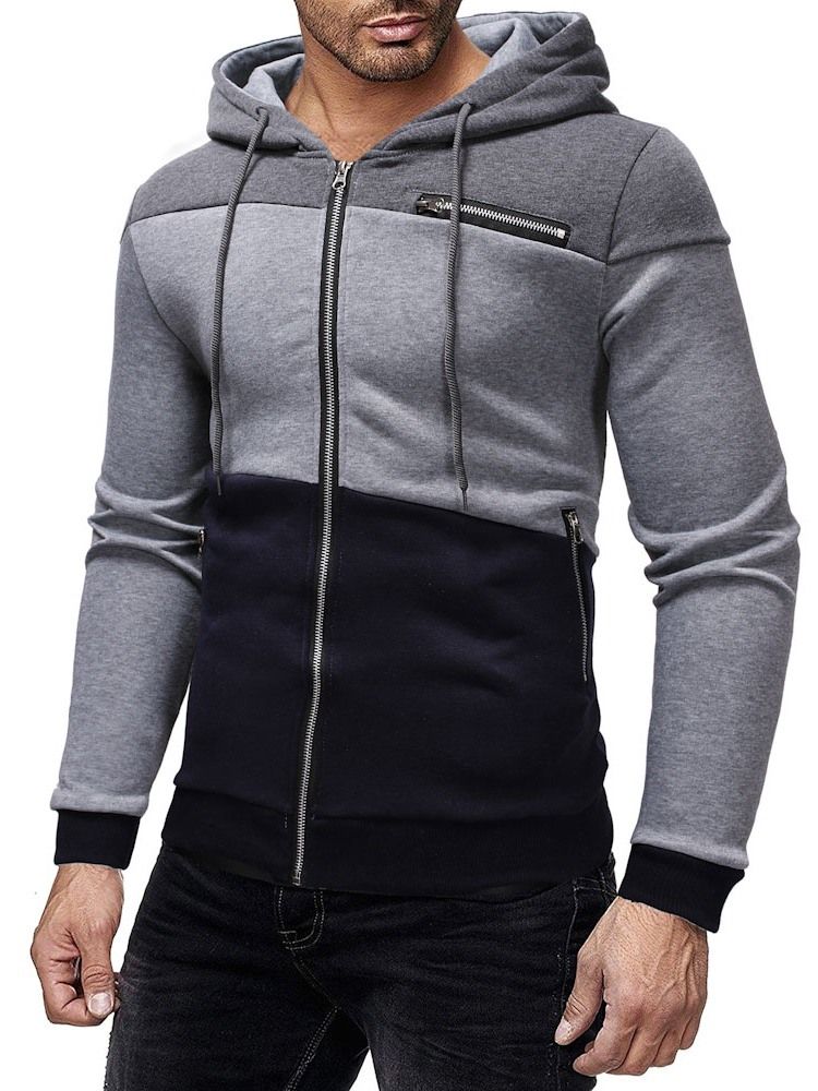 Cardigan Color Block Zipper Menns Hettegensere