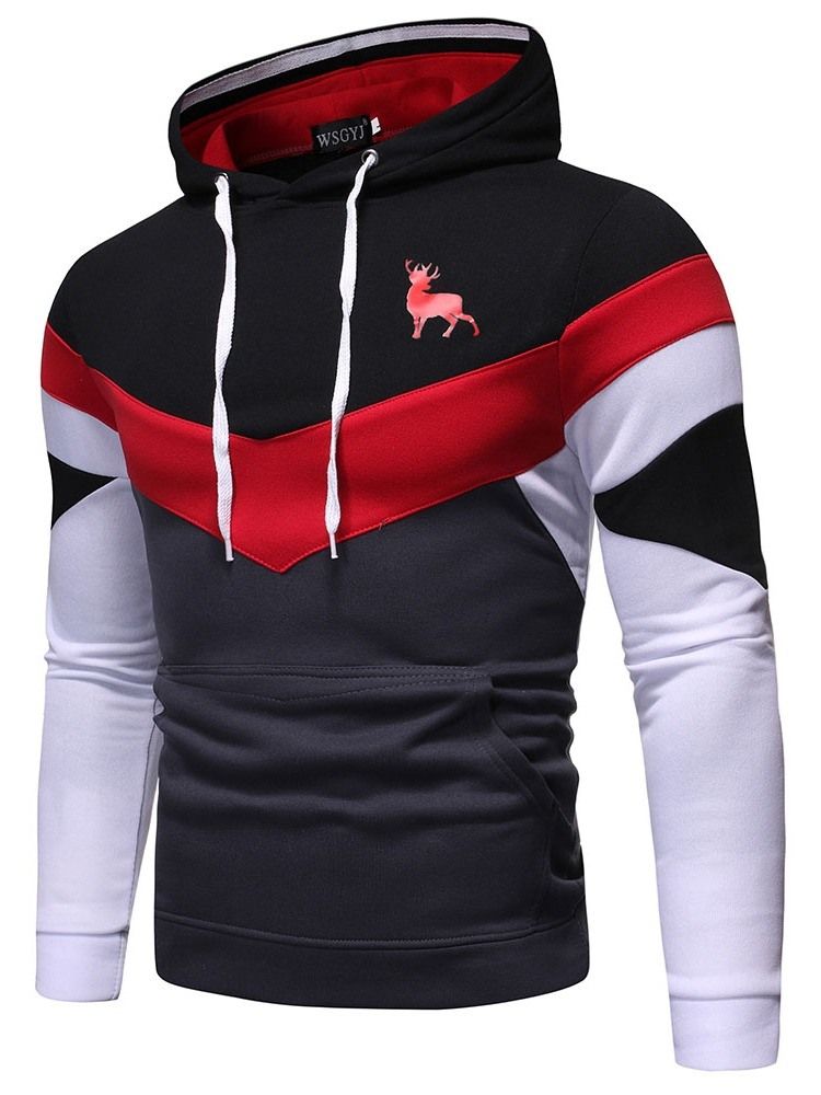 Color Block Pullover Print Slim Slim Hoodies For Menn