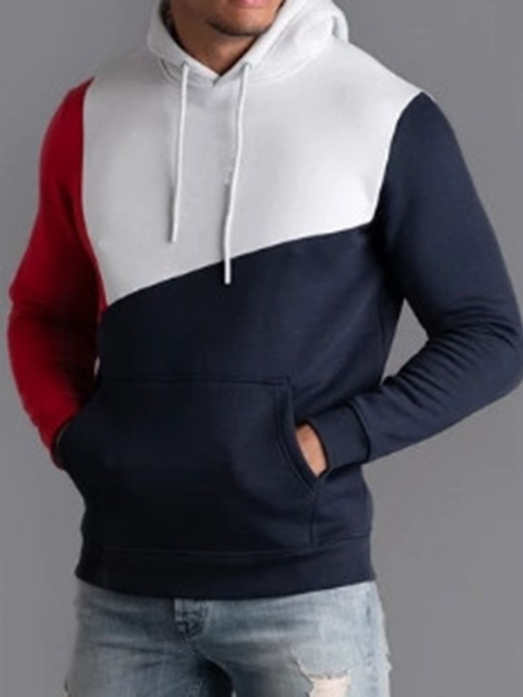 Color Block Thick Fall Pullover Hettegensere For Menn