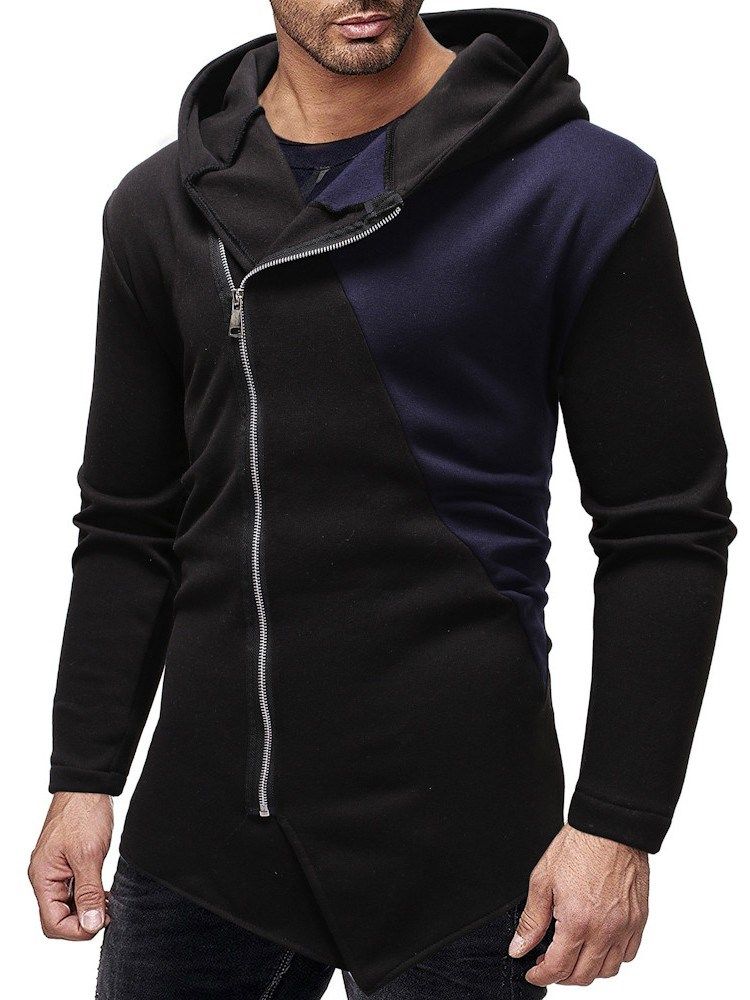 Color Block Zipper Cardigan Casual Slim Slim Hoodies For Menn