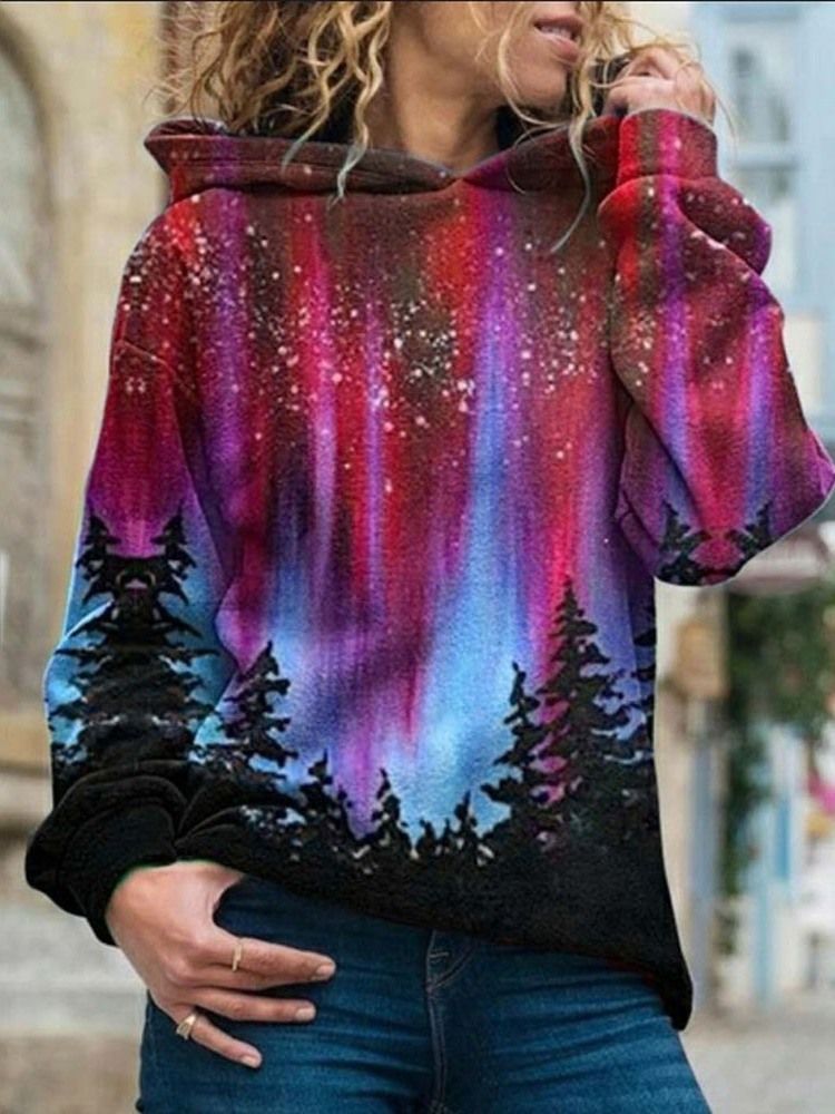 Galaxy Print Regular Fleece-hettegenser For Damer