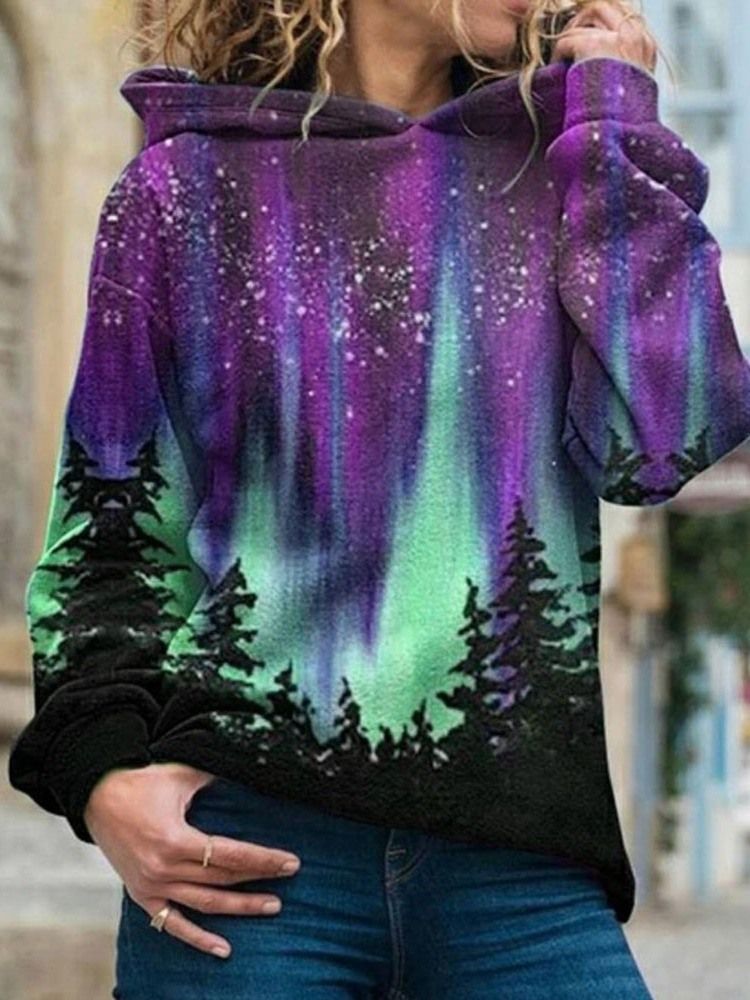 Galaxy Print Regular Fleece-hettegenser For Damer