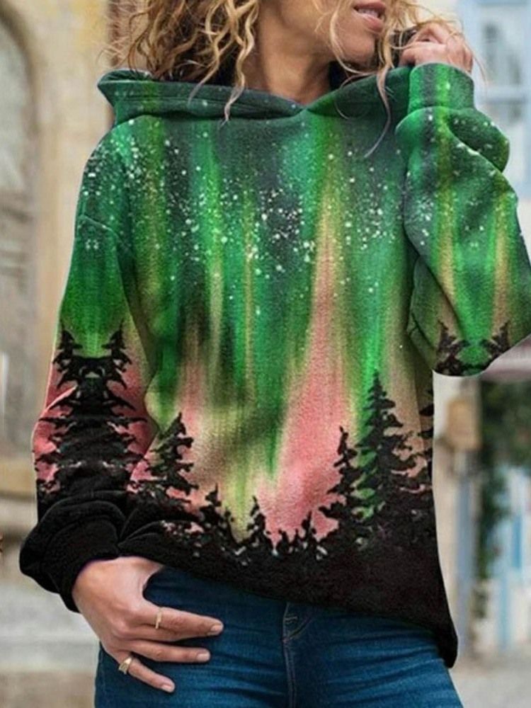 Galaxy Print Regular Fleece-hettegenser For Damer