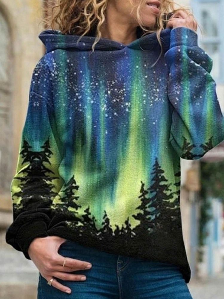 Galaxy Print Regular Fleece-hettegenser For Damer