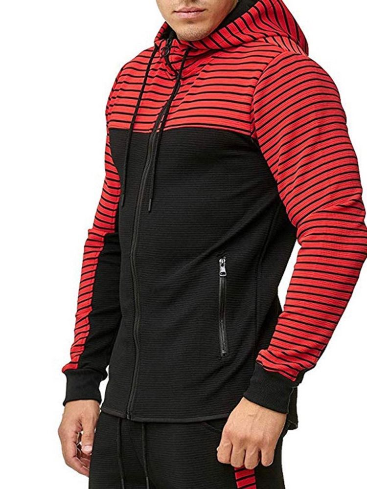 Glidelås Stripe Cardigan Casual Hettegensere For Menn