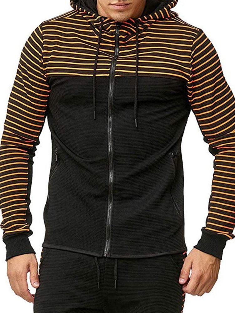 Glidelås Stripe Cardigan Casual Hettegensere For Menn