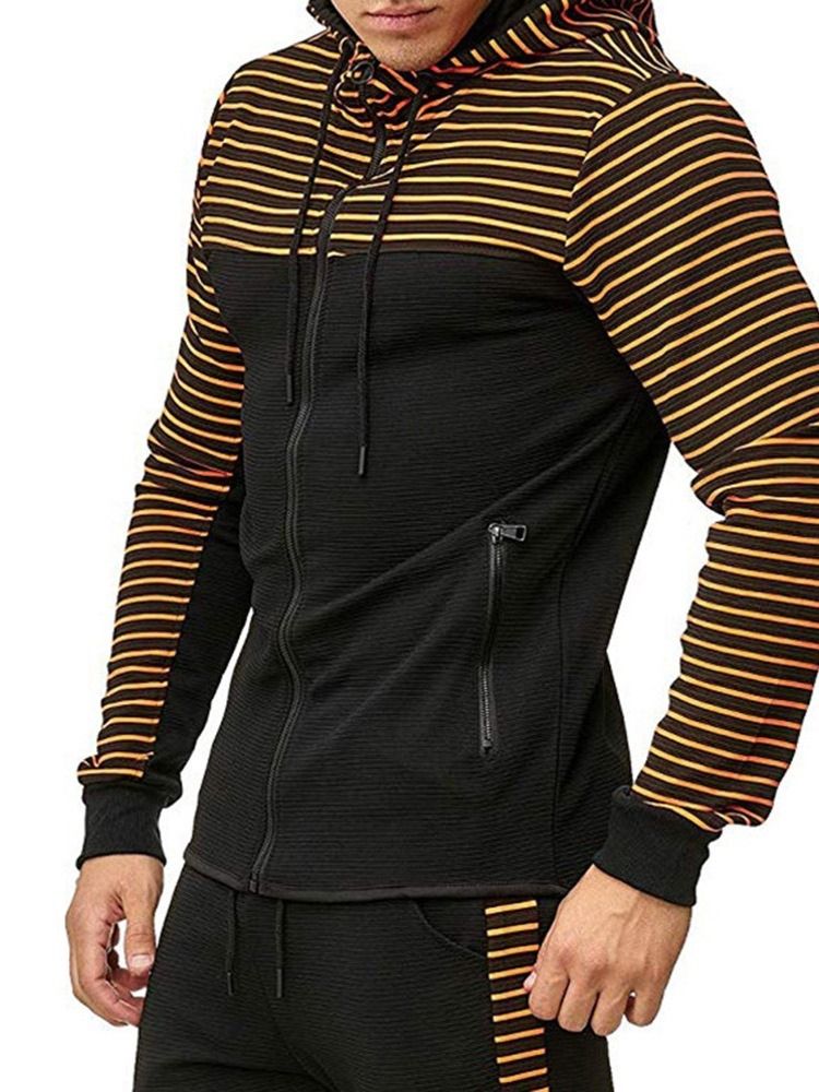 Glidelås Stripe Cardigan Casual Hettegensere For Menn