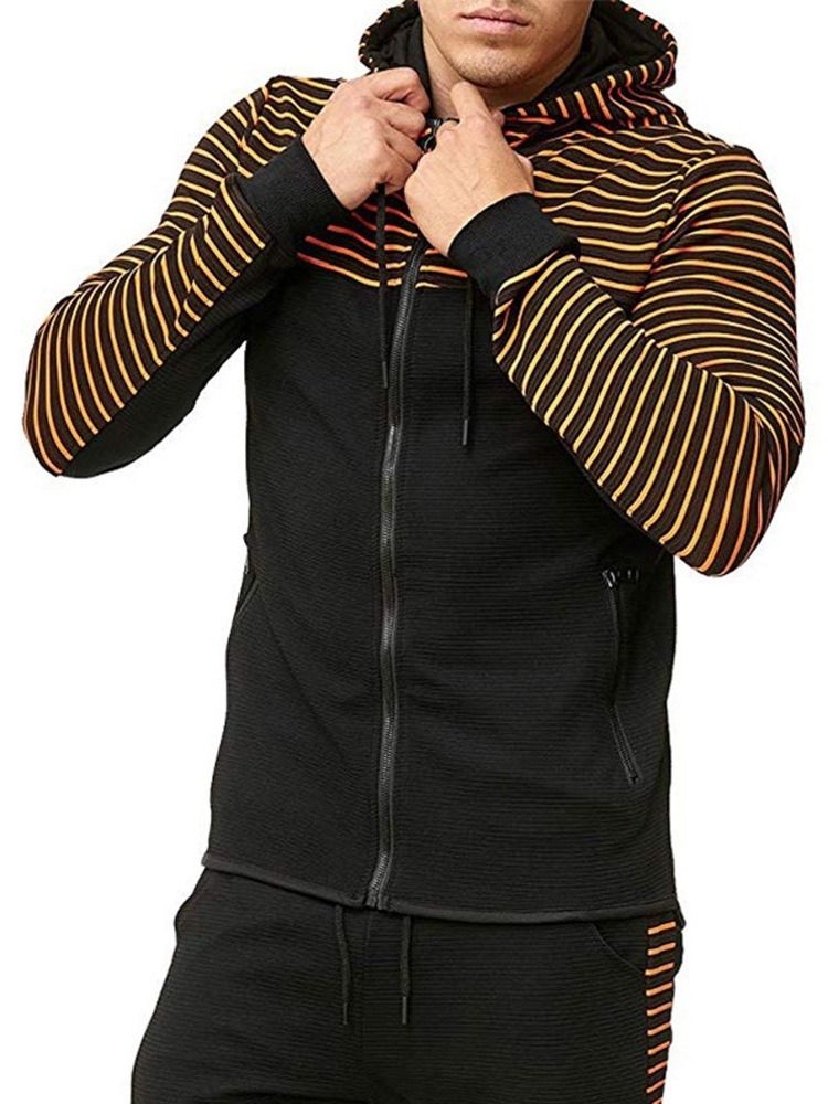 Glidelås Stripe Cardigan Casual Hettegensere For Menn