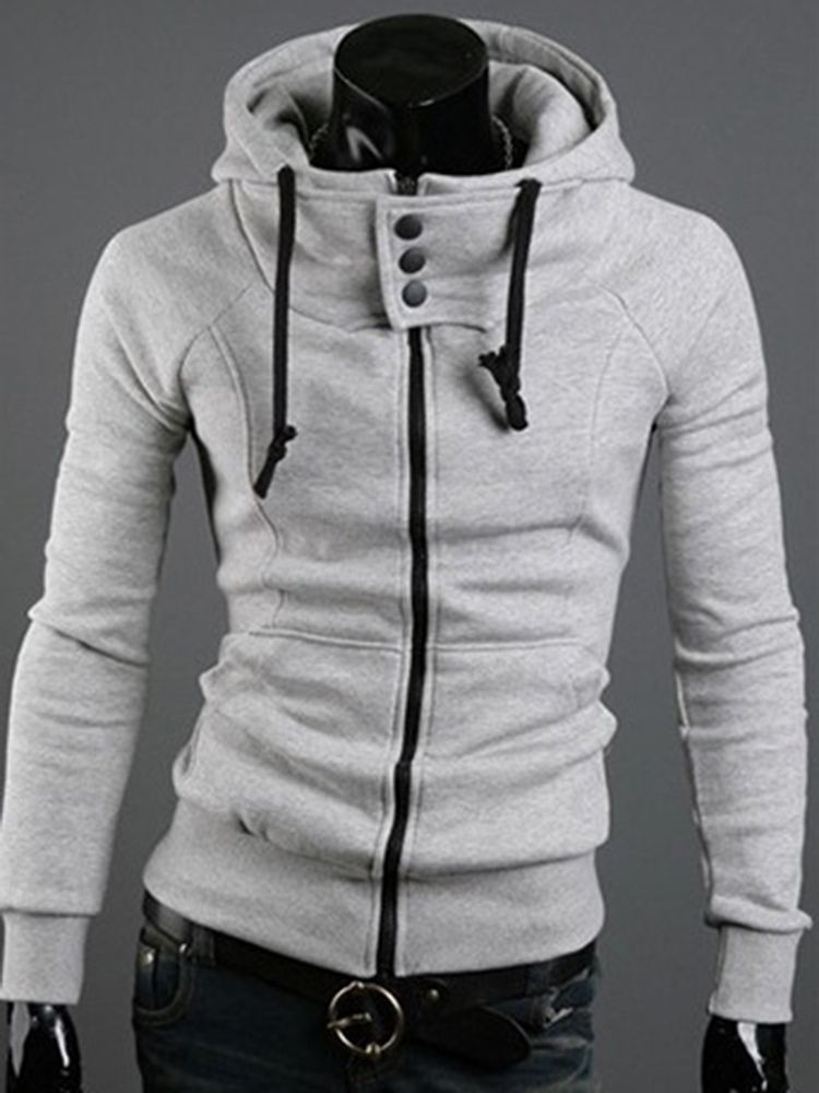 Hooded Zip Up Slim Hettegenser For Menn