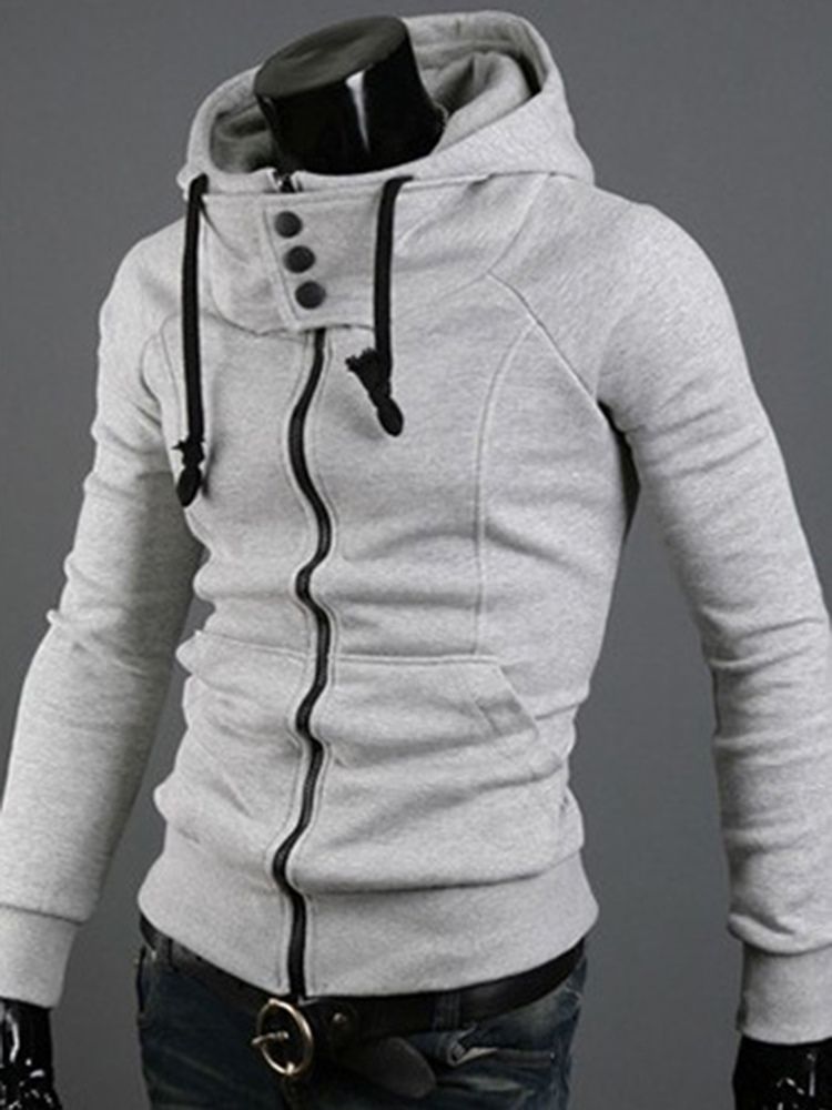 Hooded Zip Up Slim Hettegenser For Menn