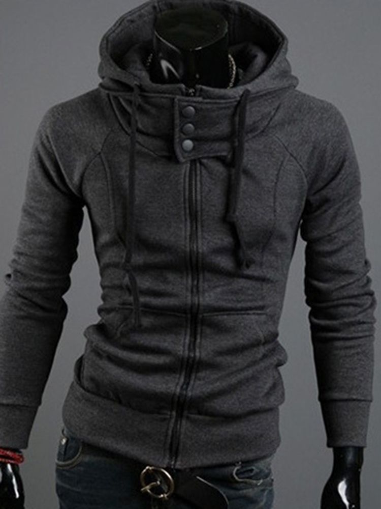 Hooded Zip Up Slim Hettegenser For Menn