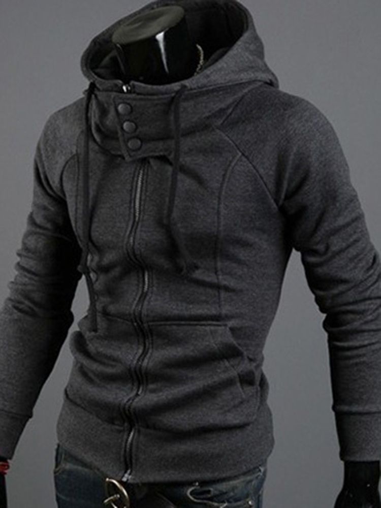 Hooded Zip Up Slim Hettegenser For Menn