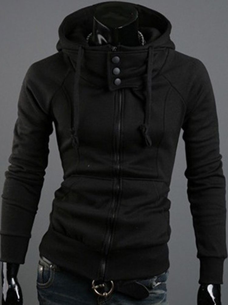 Hooded Zip Up Slim Hettegenser For Menn