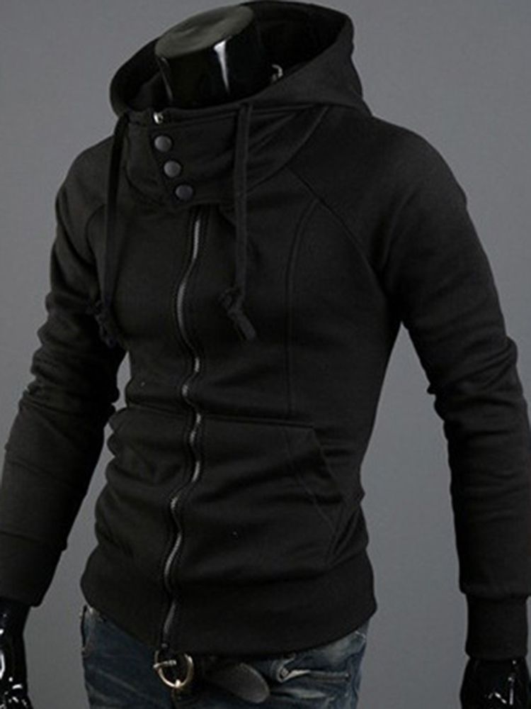 Hooded Zip Up Slim Hettegenser For Menn