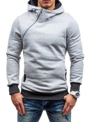 Kunstig Fleece Fargeblokk Glidelås Stil Hettegensere For Menn