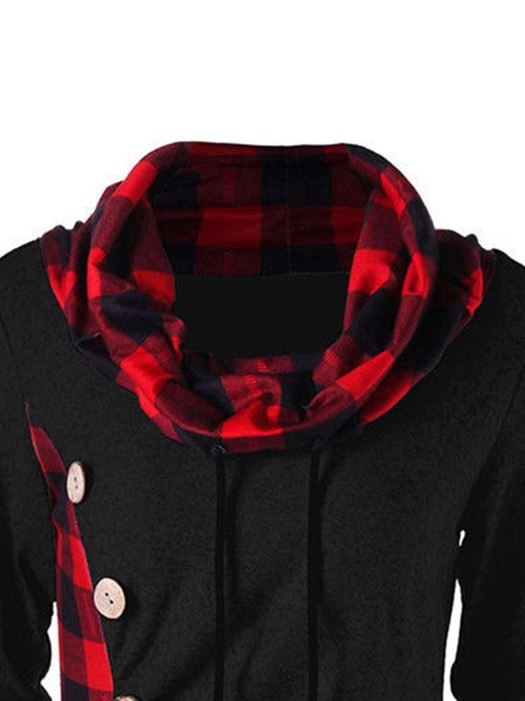 Kvinner Plaid High Neck Mid-length Slim Cool Hoodie