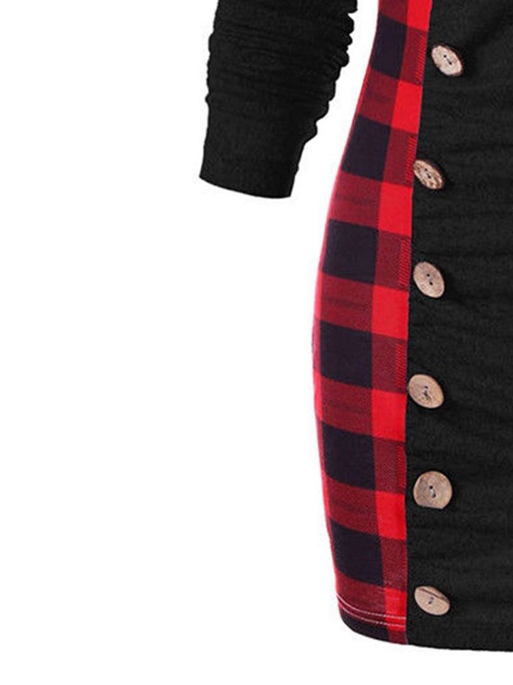 Kvinner Plaid High Neck Mid-length Slim Cool Hoodie