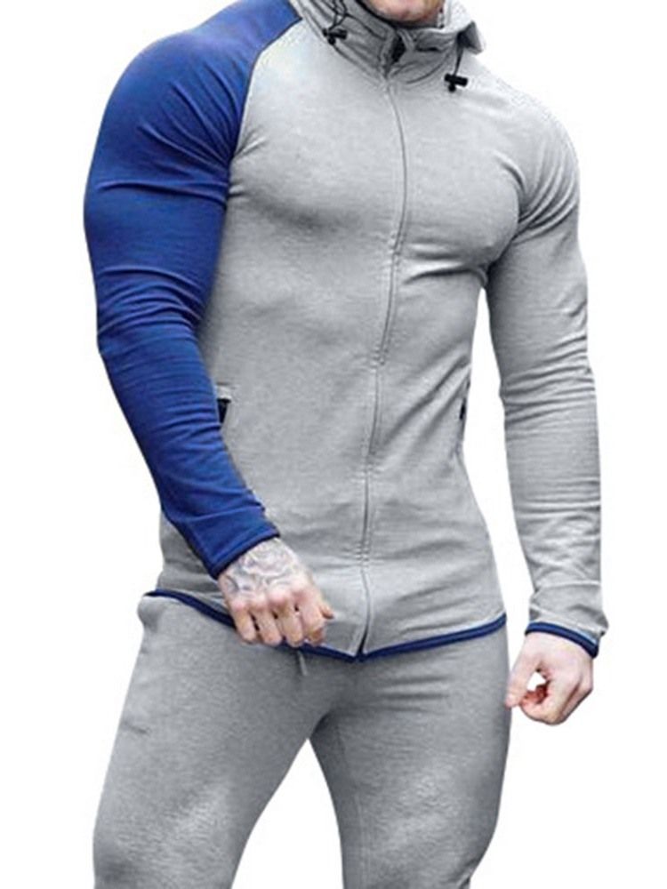 Pocket Pullover Color Block Slim Hoodies For Menn