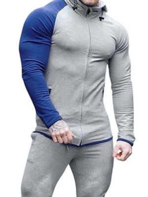 Pocket Pullover Color Block Slim Hoodies For Menn