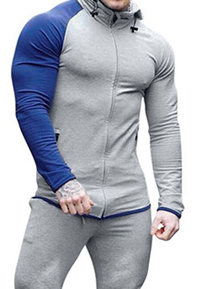 Pocket Pullover Color Block Slim Hoodies For Menn