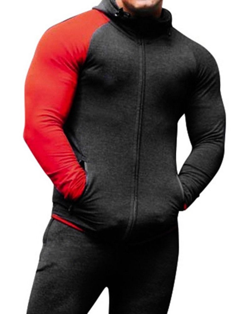 Pocket Pullover Color Block Slim Hoodies For Menn