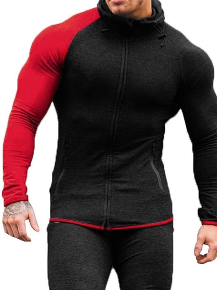 Pocket Pullover Color Block Slim Hoodies For Menn