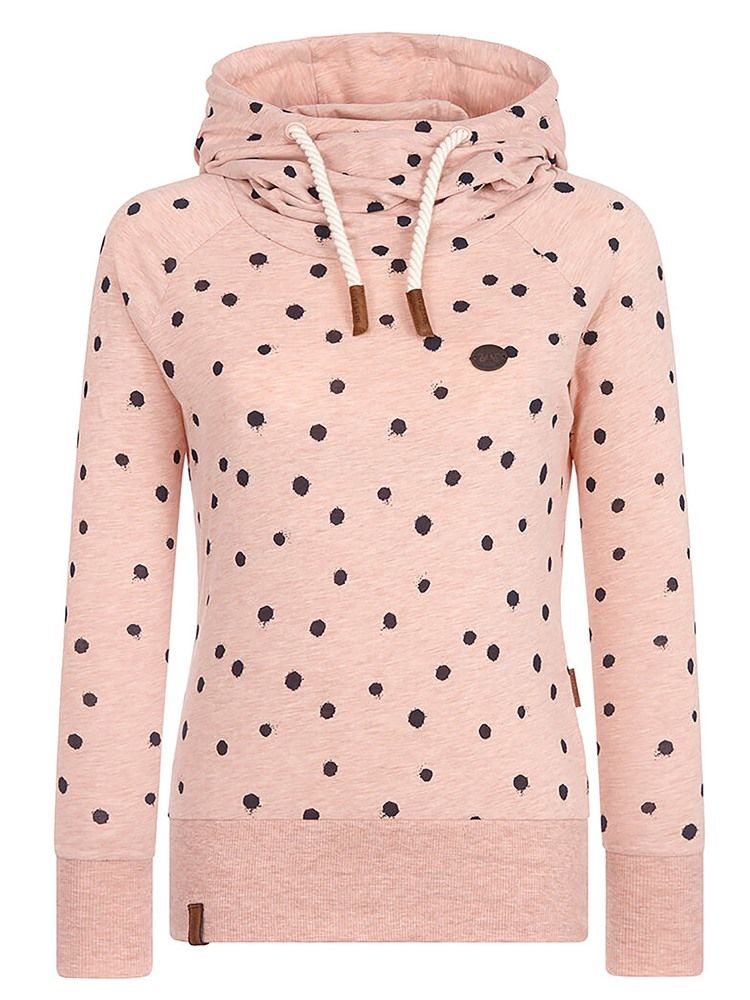 Polka Dots Print Hooded Langermet Hettegenser For Damer