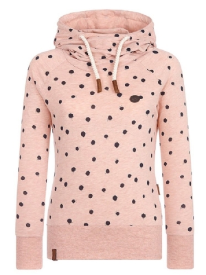 Polka Dots Print Hooded Langermet Hettegenser For Damer