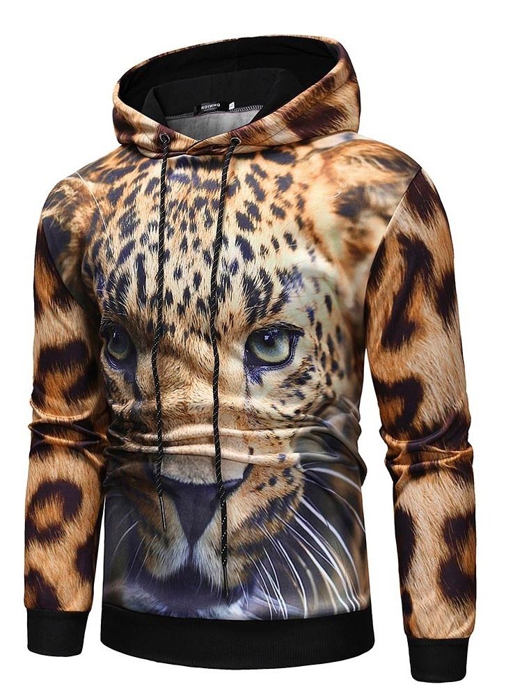 Print Fleece Pullover Hettegensere For Menn