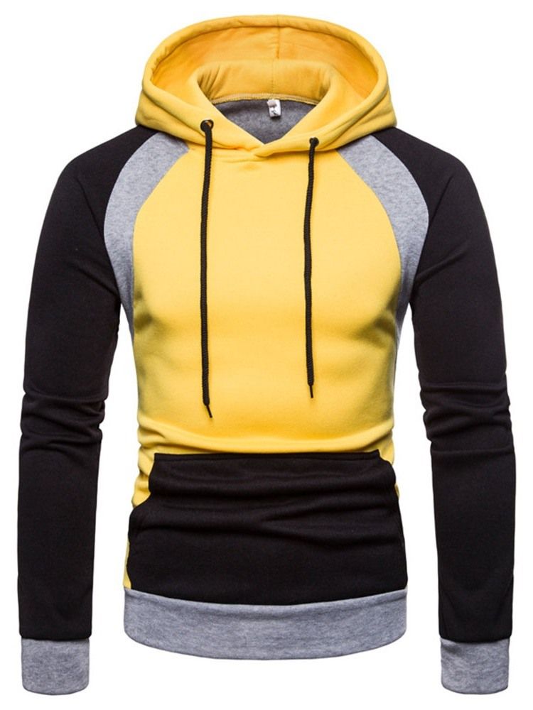 Pullover Color Block Pocket Hooded Slim Hoodies For Menn