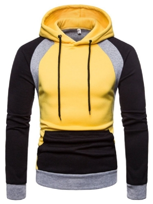 Pullover Color Block Pocket Hooded Slim Hoodies For Menn