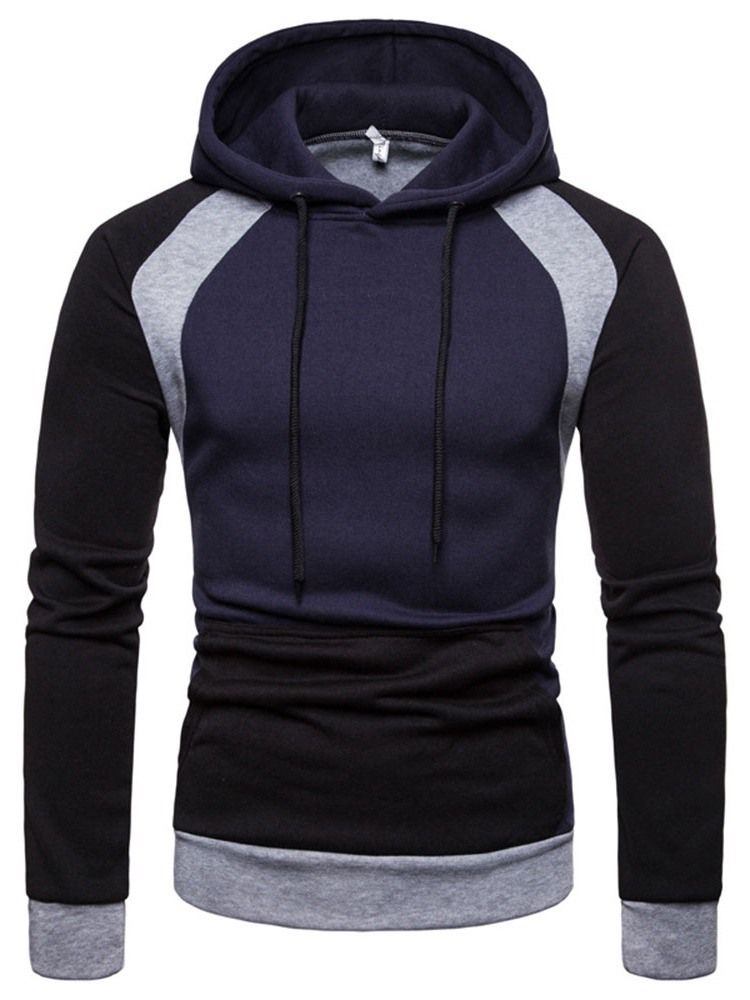 Pullover Color Block Pocket Hooded Slim Hoodies For Menn