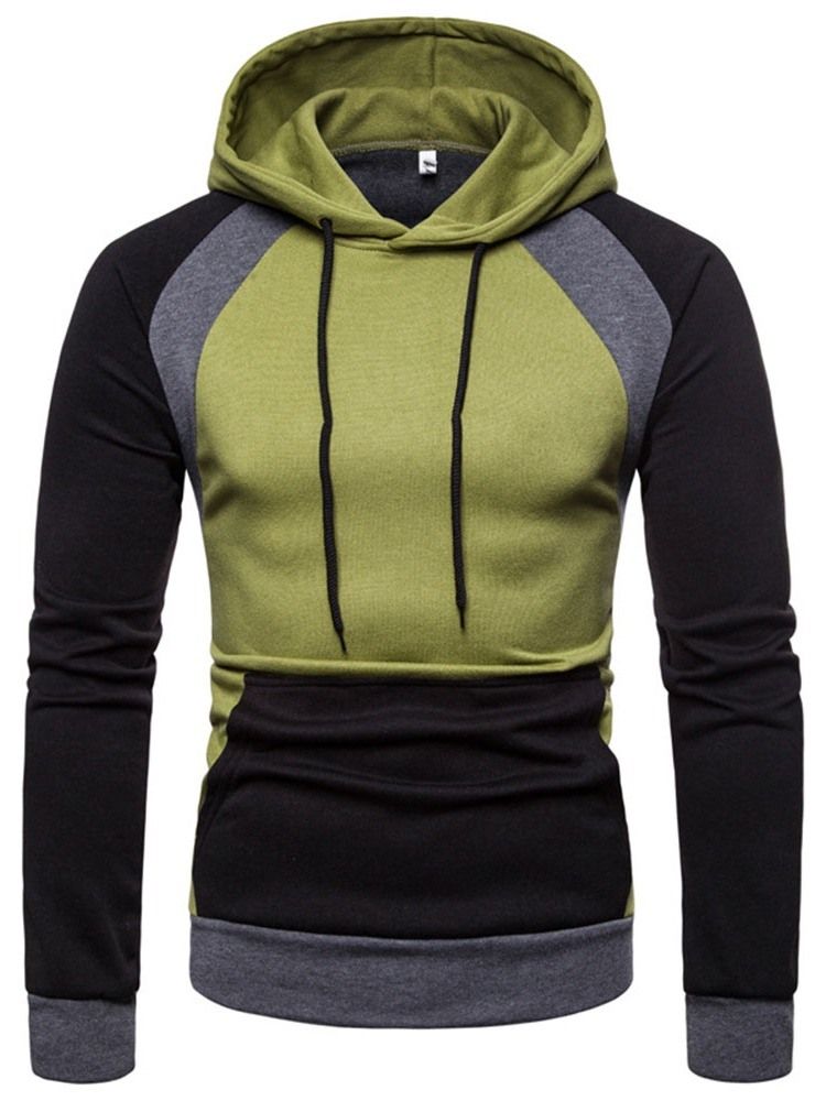 Pullover Color Block Pocket Hooded Slim Hoodies For Menn