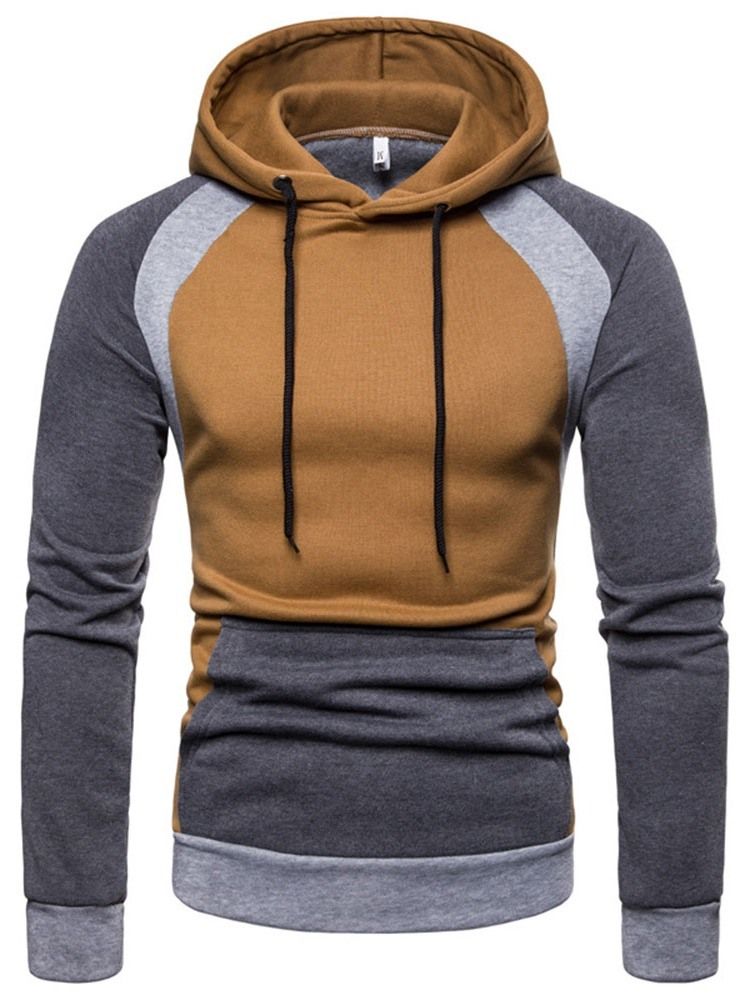 Pullover Color Block Pocket Hooded Slim Hoodies For Menn