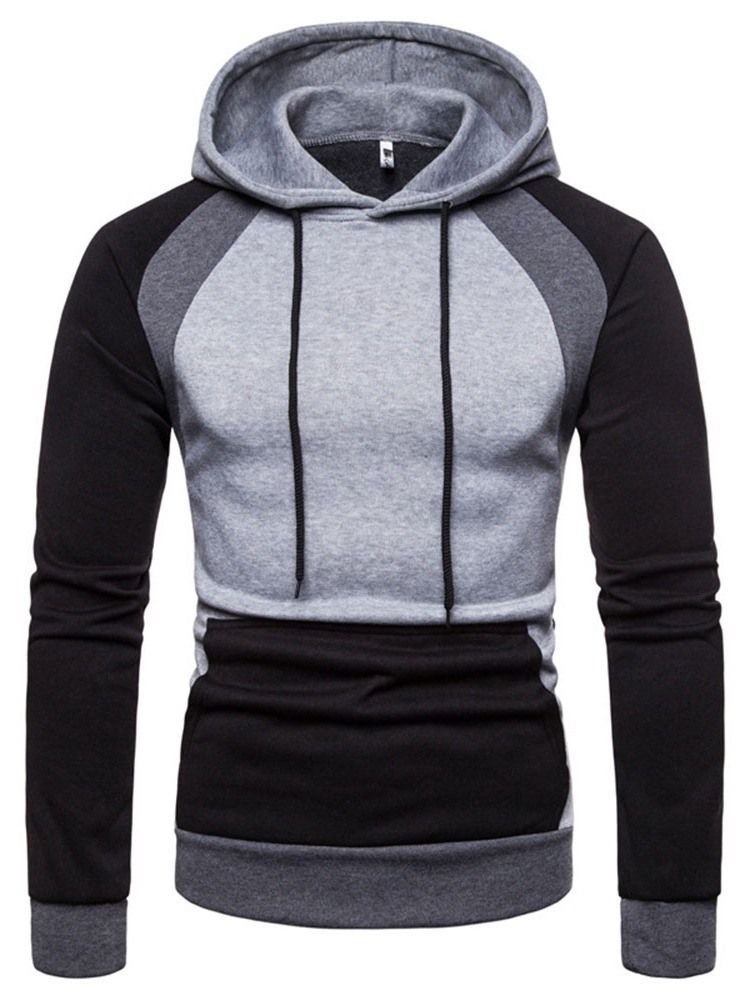 Pullover Color Block Pocket Hooded Slim Hoodies For Menn