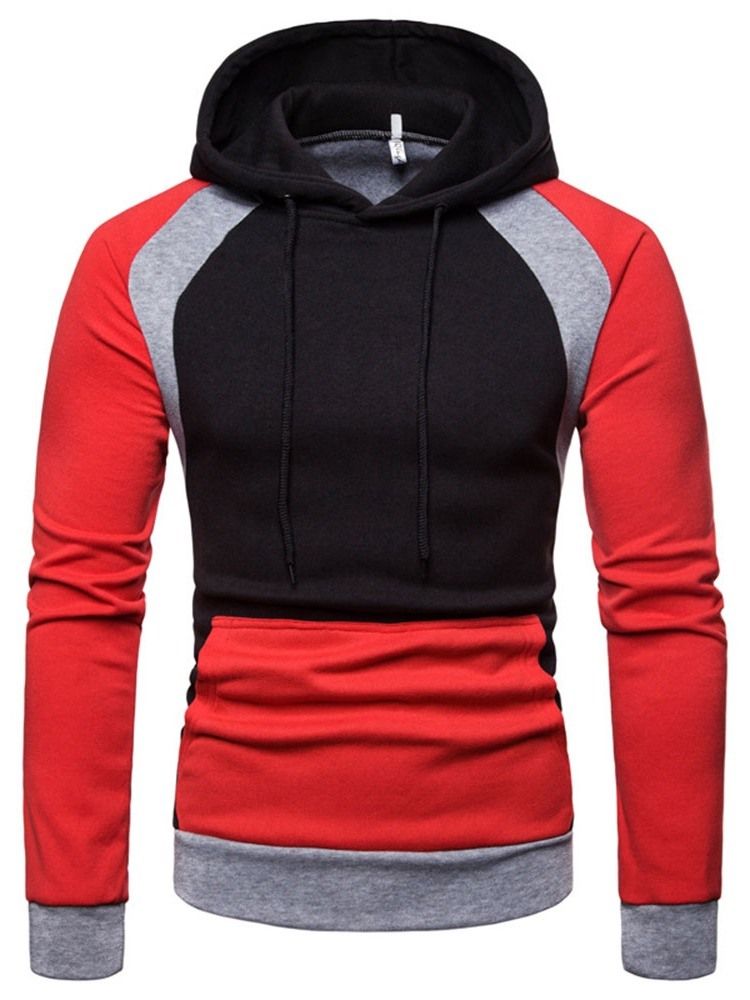 Pullover Color Block Pocket Hooded Slim Hoodies For Menn