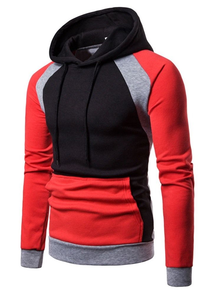 Pullover Color Block Pocket Hooded Slim Hoodies For Menn