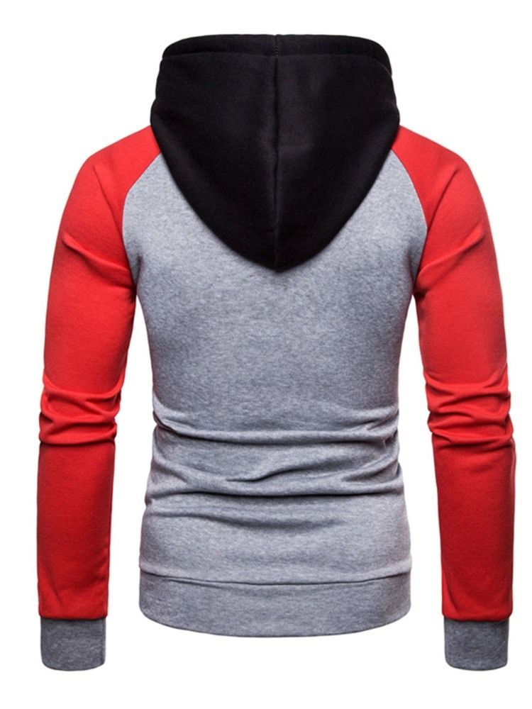 Pullover Color Block Pocket Hooded Slim Hoodies For Menn