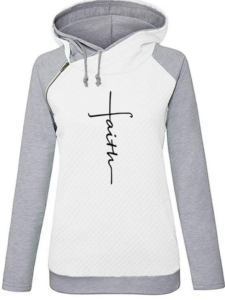 Raglan Ermet Letter Hood Print-hettegensere For Kvinner